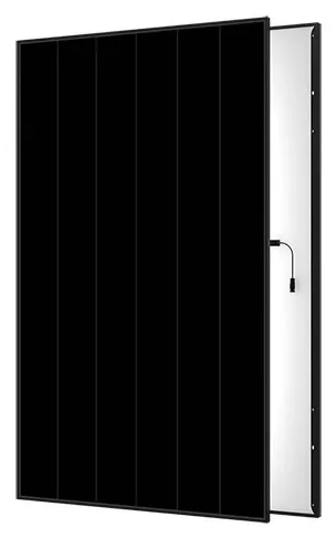 AIKO Neostar 3S60 solar panel with an all-black front and black frame, its light-coloured back shown behind