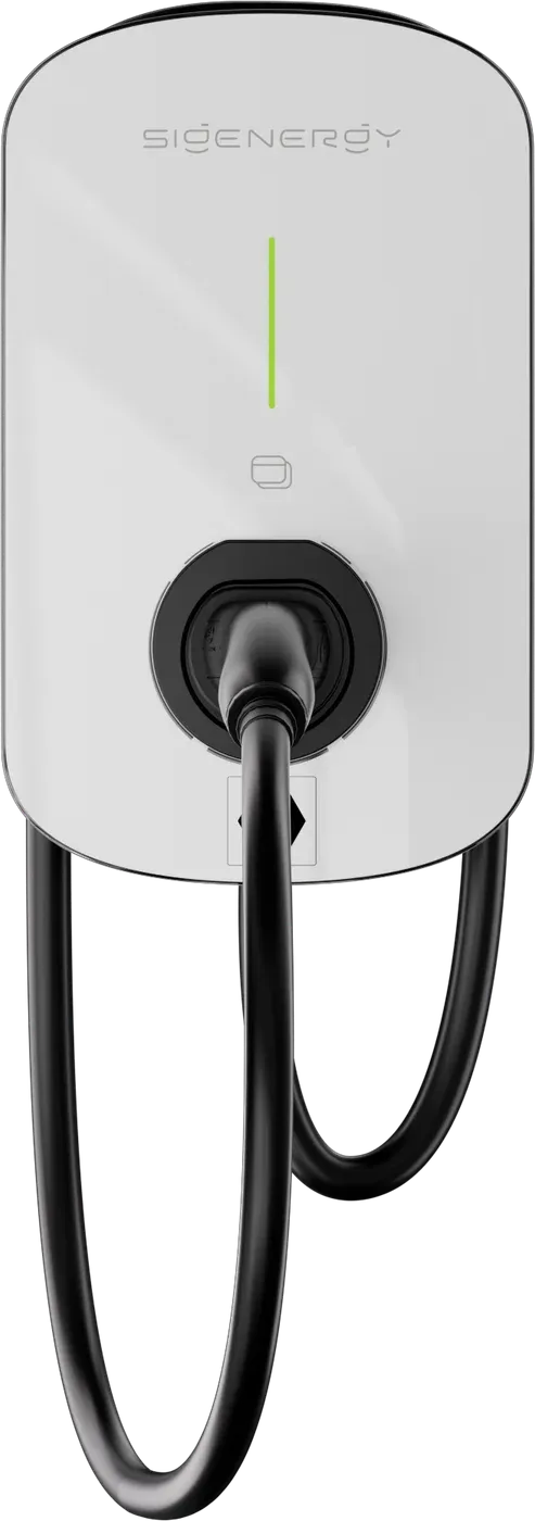 Sigen EV AC Charger, a white wall charger with a tethered Type 2 cable